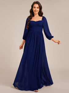 Color=Navy Blue | Graceful Sweetheart 3/4 Lantern Sleeve Chiffon Bridesmaid Dresses with Frenulum knotting-Navy Blue 6