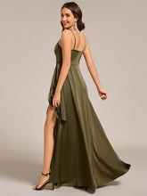 Load image into Gallery viewer, Color=Olive Green | Elegant Floor-Length Spaghetti Straps Split Satin Bridesmaid Dress with Streamer-Olive Green 2