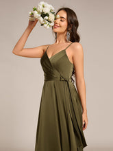 Load image into Gallery viewer, Color=Olive Green | Elegant Floor-Length Spaghetti Straps Split Satin Bridesmaid Dress with Streamer-Olive Green 5