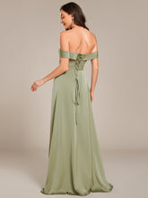 Load image into Gallery viewer, Color=Sage Green | Off Shoulder Short Sleeves Pleated A-Line Floor-Length Bridesmaid Dress-Sage Green 2