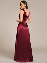 Load image into Gallery viewer, Color=Burgundy | Elegant Deep V-Neck Floor Length Empire Waist Satin Bridesmaid Dresses with Pockets-Burgundy 32