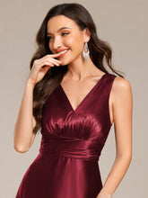 Load image into Gallery viewer, Color=Burgundy | Elegant Deep V-Neck Floor Length Empire Waist Satin Bridesmaid Dresses with Pockets-Burgundy 33
