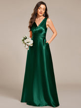 Load image into Gallery viewer, Color=Dark Green | Elegant Deep V-Neck Floor Length Empire Waist Satin Bridesmaid Dresses with Pockets-Dark Green 40