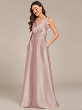 Load image into Gallery viewer, Color=Mauve | Elegant Deep V-Neck Floor Length Empire Waist Satin Bridesmaid Dresses with Pockets-Mauve 28