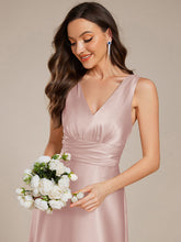 Load image into Gallery viewer, Color=Mauve | Elegant Deep V-Neck Floor Length Empire Waist Satin Bridesmaid Dresses with Pockets-Mauve 30