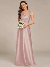 Load image into Gallery viewer, Color=Mauve | Elegant Deep V-Neck Floor Length Empire Waist Satin Bridesmaid Dresses with Pockets-Mauve 26