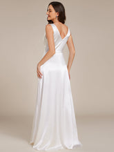 Load image into Gallery viewer, Color=White | Elegant Deep V-Neck Floor Length Empire Waist Satin Bridesmaid Dresses with Pockets-White 7