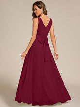 Load image into Gallery viewer, Color=Burgundy | Asymmetrical Sleeveless V-Neck A-Line Floor-Length Bridesmaid Dress 2