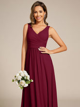 Load image into Gallery viewer, Color=Burgundy | Asymmetrical Sleeveless V-Neck A-Line Floor-Length Bridesmaid Dress 3