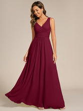 Load image into Gallery viewer, Color=Burgundy | Asymmetrical Sleeveless V-Neck A-Line Floor-Length Bridesmaid Dress 1