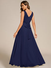 Load image into Gallery viewer, Color=Navy Blue | Asymmetrical Sleeveless V-Neck A-Line Floor-Length Bridesmaid Dress 2