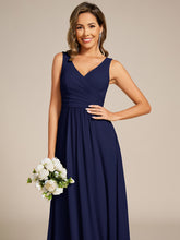 Load image into Gallery viewer, Color=Navy Blue | Asymmetrical Sleeveless V-Neck A-Line Floor-Length Bridesmaid Dress 3