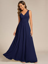 Load image into Gallery viewer, Color=Navy Blue | Asymmetrical Sleeveless V-Neck A-Line Floor-Length Bridesmaid Dress 1