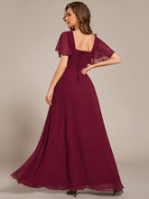 Load image into Gallery viewer, Color=Burgundy | Ruffles Sleeves Chiffon Bridesmaid Dresses with Back Frenulum Knotting-Burgundy 2