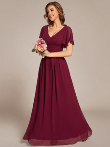 Color=Burgundy | Ruffles Sleeves Chiffon Bridesmaid Dresses with Back Frenulum Knotting-Burgundy 4