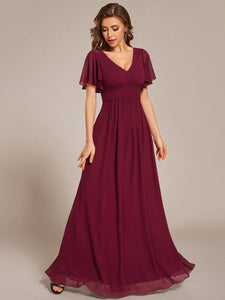 Color=Burgundy | Ruffles Sleeves Chiffon Bridesmaid Dresses with Back Frenulum Knotting-Burgundy 5