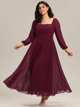 Load image into Gallery viewer, Color=Burgundy | Volume Discounts Long Sleeve Ruched A-Line Maxi Dress with Square Neck | Bridesmaid Dresses-Burgundy 9