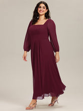 Load image into Gallery viewer, Color=Burgundy | Volume Discounts Long Sleeve Ruched A-Line Maxi Dress with Square Neck | Bridesmaid Dresses-Burgundy 10