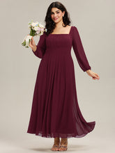 Load image into Gallery viewer, Color=Burgundy | Volume Discounts Long Sleeve Ruched A-Line Maxi Dress with Square Neck | Bridesmaid Dresses-Burgundy 6