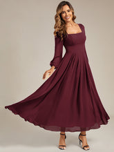 Load image into Gallery viewer, Color=Burgundy | Volume Discounts Long Sleeve Ruched A-Line Maxi Dress with Square Neck | Bridesmaid Dresses-Burgundy 4