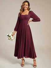Load image into Gallery viewer, Color=Burgundy | Volume Discounts Long Sleeve Ruched A-Line Maxi Dress with Square Neck | Bridesmaid Dresses-Burgundy 5
