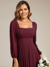 Load image into Gallery viewer, Color=Burgundy | Volume Discounts Long Sleeve Ruched A-Line Maxi Dress with Square Neck | Bridesmaid Dresses-Burgundy 3