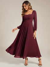 Load image into Gallery viewer, Color=Burgundy | Volume Discounts Long Sleeve Ruched A-Line Maxi Dress with Square Neck | Bridesmaid Dresses-Burgundy 1