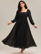 Load image into Gallery viewer, Color=Black | Volume Discounts Long Sleeve Ruched A-Line Maxi Dress with Square Neck | Bridesmaid Dresses-Black 19