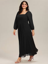 Load image into Gallery viewer, Color=Black | Volume Discounts Long Sleeve Ruched A-Line Maxi Dress with Square Neck | Bridesmaid Dresses-Black 20