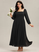 Load image into Gallery viewer, Color=Black | Volume Discounts Long Sleeve Ruched A-Line Maxi Dress with Square Neck | Bridesmaid Dresses-Black 16