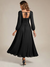Load image into Gallery viewer, Color=Black | Volume Discounts Long Sleeve Ruched A-Line Maxi Dress with Square Neck | Bridesmaid Dresses-Black 12