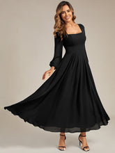 Load image into Gallery viewer, Color=Black | Volume Discounts Long Sleeve Ruched A-Line Maxi Dress with Square Neck | Bridesmaid Dresses-Black 14