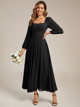 Load image into Gallery viewer, Color=Black | Volume Discounts Long Sleeve Ruched A-Line Maxi Dress with Square Neck | Bridesmaid Dresses-Black 15