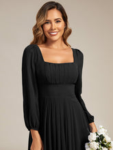 Load image into Gallery viewer, Color=Black | Volume Discounts Long Sleeve Ruched A-Line Maxi Dress with Square Neck | Bridesmaid Dresses-Black 13