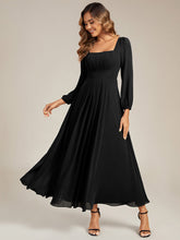 Load image into Gallery viewer, Color=Black | Volume Discounts Long Sleeve Ruched A-Line Maxi Dress with Square Neck | Bridesmaid Dresses-Black 11