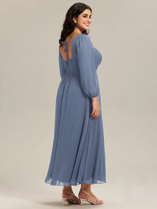 Color=Dusty Blue | Volume Discounts Long Sleeve Ruched A-Line Maxi Dress with Square Neck | Bridesmaid Dresses-Dusty Blue 27