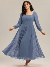 Load image into Gallery viewer, Color=Dusty Blue | Volume Discounts Long Sleeve Ruched A-Line Maxi Dress with Square Neck | Bridesmaid Dresses-Dusty Blue 29