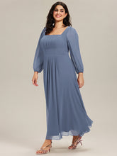 Load image into Gallery viewer, Color=Dusty Blue | Volume Discounts Long Sleeve Ruched A-Line Maxi Dress with Square Neck | Bridesmaid Dresses-Dusty Blue 30