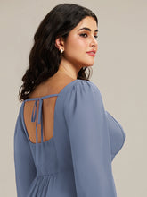 Load image into Gallery viewer, Color=Dusty Blue | Volume Discounts Long Sleeve Ruched A-Line Maxi Dress with Square Neck | Bridesmaid Dresses-Dusty Blue 28