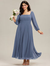 Load image into Gallery viewer, Color=Dusty Blue | Volume Discounts Long Sleeve Ruched A-Line Maxi Dress with Square Neck | Bridesmaid Dresses-Dusty Blue 26