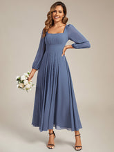 Load image into Gallery viewer, Color=Dusty Blue | Volume Discounts Long Sleeve Ruched A-Line Maxi Dress with Square Neck | Bridesmaid Dresses-Dusty Blue 25