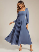 Load image into Gallery viewer, Color=Dusty Blue | Volume Discounts Long Sleeve Ruched A-Line Maxi Dress with Square Neck | Bridesmaid Dresses-Dusty Blue 21