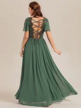 Load image into Gallery viewer, Color=Eucalyptus | Factory Design Short Sleeve V-Neck Backless A-Line Floor Length Bridesmaid Dresses-Eucalyptus 2