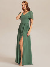 Load image into Gallery viewer, Color=Eucalyptus | Factory Design Short Sleeve V-Neck Backless A-Line Floor Length Bridesmaid Dresses-Eucalyptus 4