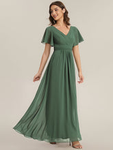 Load image into Gallery viewer, Color=Eucalyptus | B2B-Exclusive Short Sleeve V-Neck A-Line Floor Length Dress with Thigh-High Slit, Bridesmaid Dresses-Eucalyptus 4