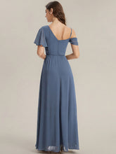Load image into Gallery viewer, Color=Dusty blue | Wholesale Short Sleeves Asymmetrical Sequin A-Line Floor Length Bridesmaid Dresses 2