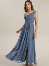 Load image into Gallery viewer, Color=Dusty blue | Wholesale Short Sleeves Asymmetrical Sequin A-Line Floor Length Bridesmaid Dresses 3