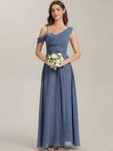 Load image into Gallery viewer, Color=Dusty blue | Wholesale Short Sleeves Asymmetrical Sequin A-Line Floor Length Bridesmaid Dresses 4