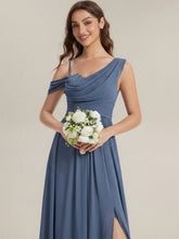 Load image into Gallery viewer, Color=Dusty blue | Wholesale Short Sleeves Asymmetrical Sequin A-Line Floor Length Bridesmaid Dresses 5