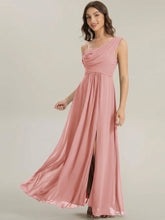 Load image into Gallery viewer, Color=Dusty Rose | Wholesale Short Sleeves Asymmetrical Sequin A-Line Floor Length Bridesmaid Dresses-Dusty Rose 4